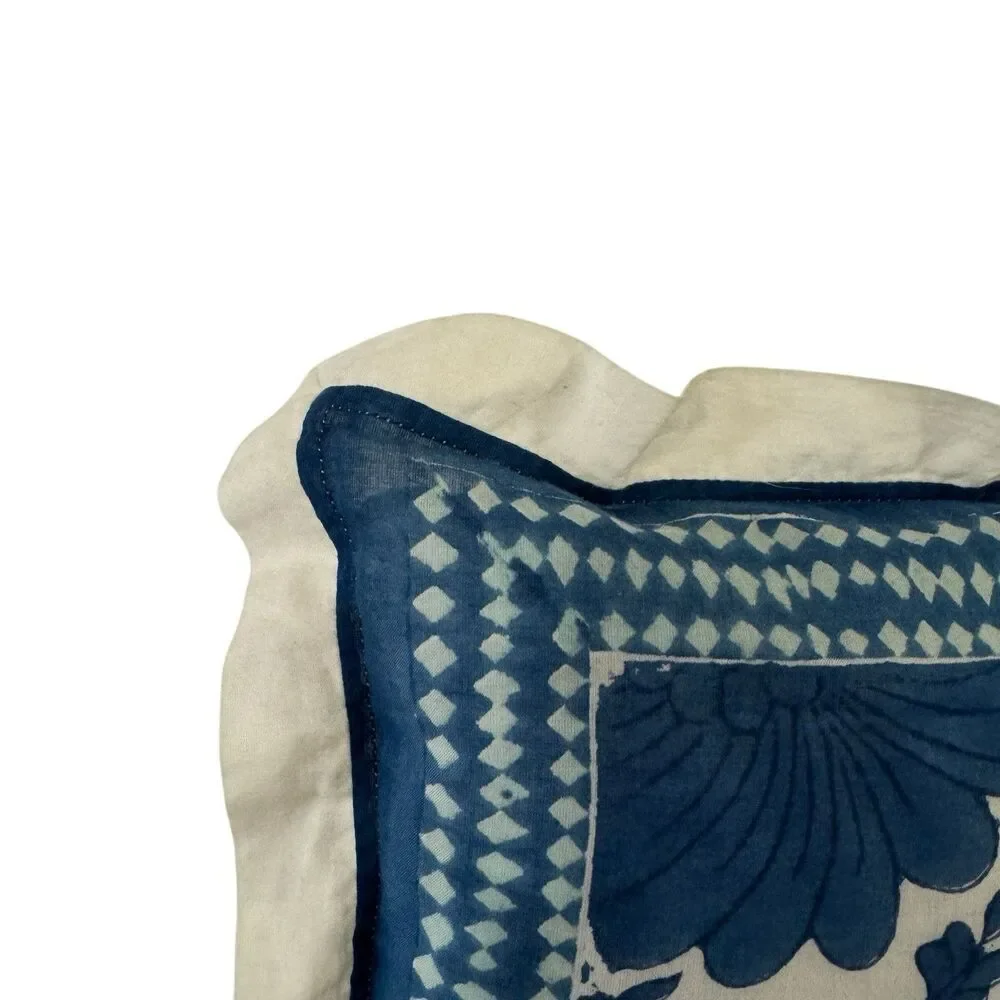 Soma Organic Cotton Pillow Hand Block Print Throw Blue White Boho Ethnic READ